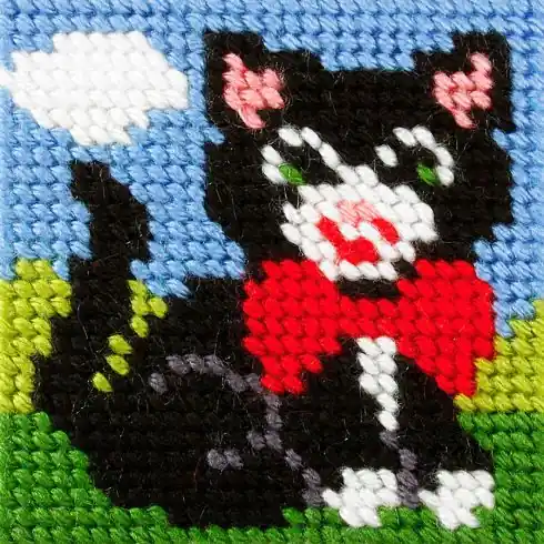 Kit di tela per bambini - Gatto nero - Orchidéa Nuova Collezione