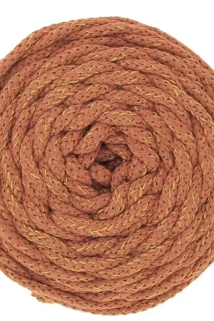 Spedizione Espresso Bobine de cordon en coton pour macramé Cotton Air Mix 5 mm - Cannelle - Doré x50m