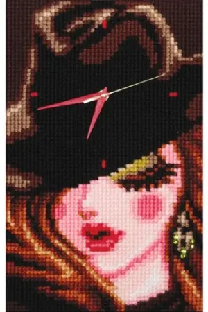 Promozione Kit di canovaccio orologio - Ragazza con il cappello nero - Collection d'Art