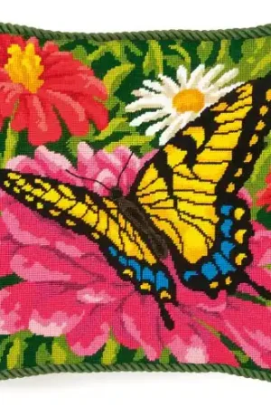 Più Venduto Kit di canovaccio unifilo - Farfalla e zennias - Dimensions
