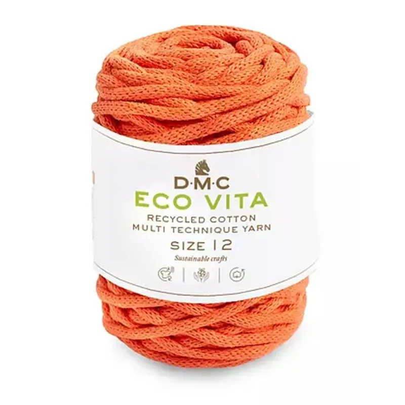 Bobine de cordon DMC 4 mm coton recyclé pour macramé - Eco Vita 12 - Orange x55m Offerta Limitata