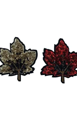 Pagamento Sicuro Applicazione Patch Termoadesiva Foglia Ricamo Micro Paillettes 85x85 Mm