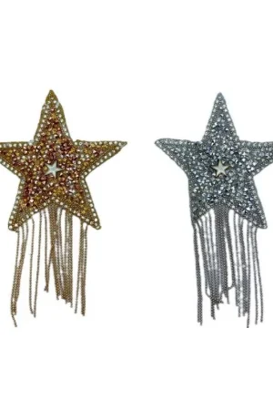Prezzo Di Fabbrica Applicazione FS Patch Termoadesiva Stella Strass Catenella Pietre Coniche 9x9 Cm