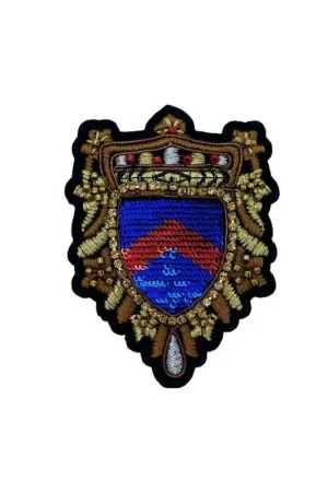 Applicazione Patch Termoadesiva Ricamo Stemma Filo Lurex Strass Perline 75x65 Mm Nuova Collezione