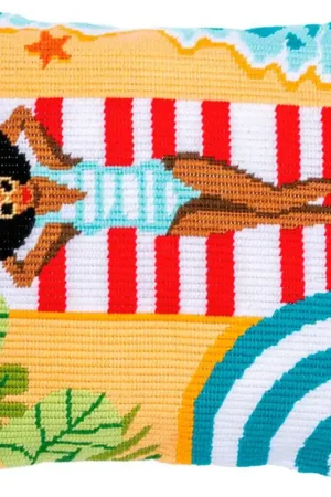 Kit Cuscino Ricamato a Punto Lungo - Spiaggia - Vervaco Novità