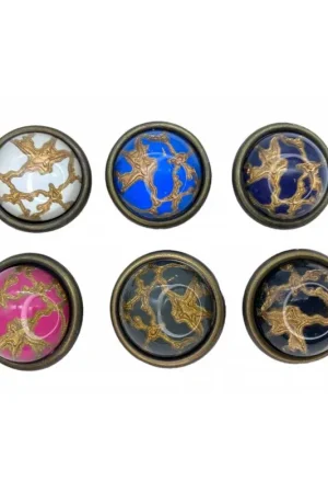 Bottone Tondo Bombato Inserti Oro Base Metallo Brunito Gambo Mis. 23 Mm Promo Stagionale