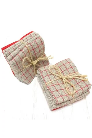 Promozione Esclusiva Pacchettino di Lino e Cotone, Beige e Rosso - 25 x 27 cm
