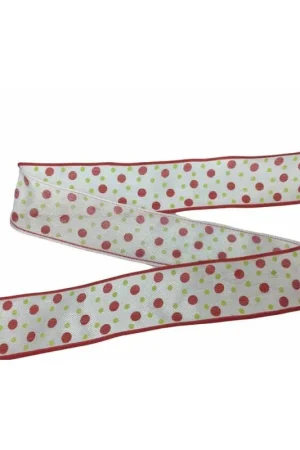 Passamaneria Nastro Natale Bianco Stampato Pois Rosso Verde Alto 25 Mm Nuova Collezione