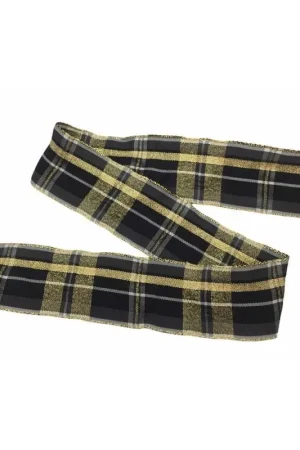 Passamaneria Nastro Natale Taffetà Scozzese Nero Filo Oro Lurex Alto 35 Mm Prezzo Scontato