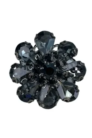 Esclusivo Bottone Gioiello Asola Strass Pietra Base Metallo Argento Scuro Misura 48