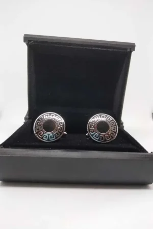 Novità Gemelli Bottoni Rotondi Argento e Nero in Metallo Lucido