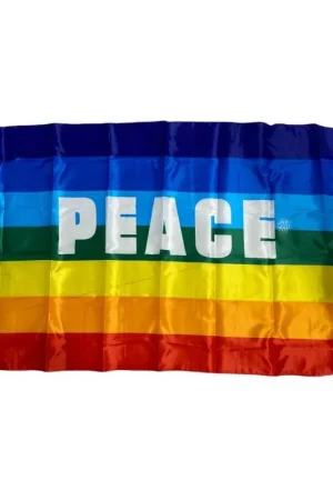 Prezzo Scontato Bandiera Con Asola Per Asta Scritta Pace Multicolore Arcobaleno 150x100 Cm
