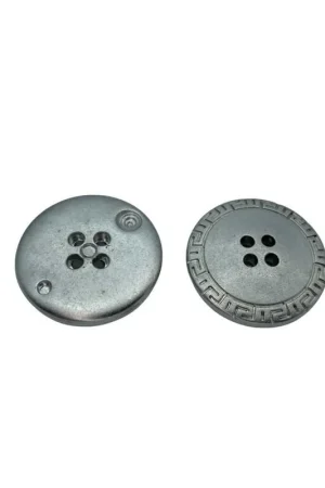 Quantità Limitata Bottone Argento Zama Tondo 4 Buchi Greca Grande 3 Cm