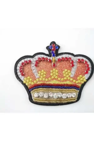 Applicazione Termoadesiva Patch Ricamata Lurex Corona Strass Perline 9x7 cm Soddisfatti O Rimborsati