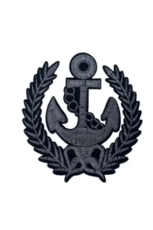 Applicazione Termoadesiva Patch Ricamo Ancora Filo Lurex Argento Nero 10x10 Cm Di Tendenza