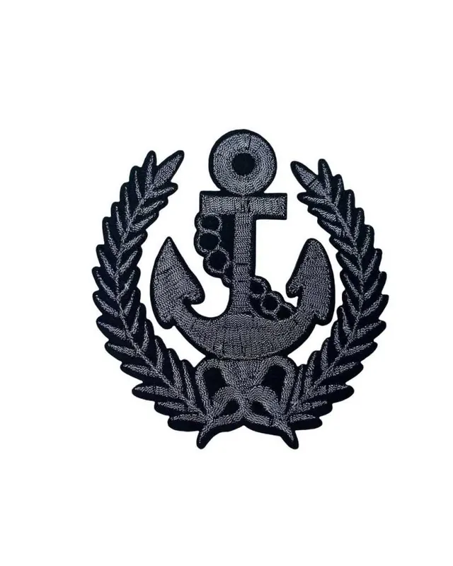 Applicazione Termoadesiva Patch Ricamo Ancora Filo Lurex Argento Nero 10x10 Cm Di Tendenza