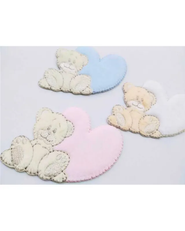Economico Applicazione termoadesiva baby orsetto beige velluto cuore 12x9 cm