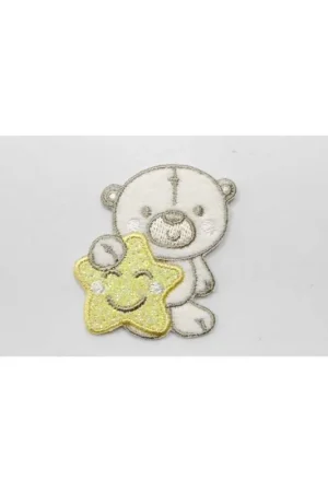 Offerta Lampo Applicazione orsetto con stella gialla glitter e guance ricamata bianco 48x50 mm