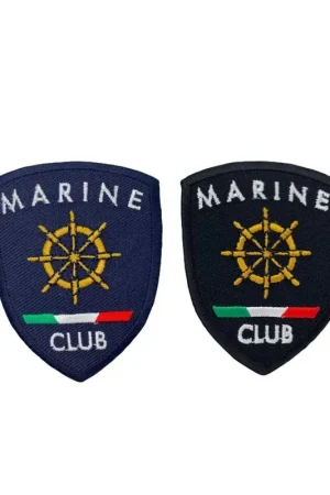 Esclusivo Applicazione Scudetto Ricamo Bianco Marine Club Bandiera Italia Timone 70x55 Mm