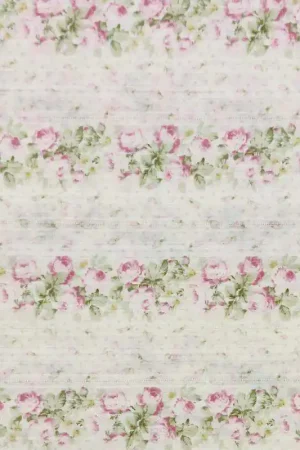 Ultima Occasione Tessuto di cotone bianco panna con rose a righe e lavorato con ricami e sfilato