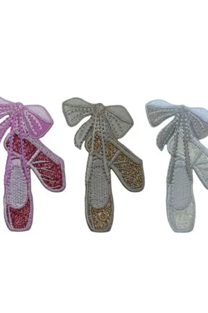 Offerta Del Giorno Toppa Patch Termoadesiva Baby Ricamo Scarpette Glitter Danza Fiocco 65x35 Mm