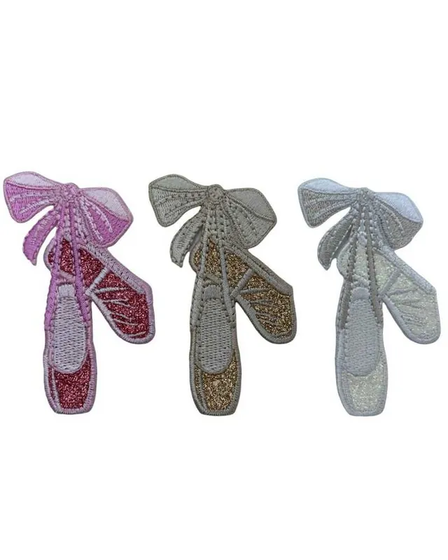 Offerta Del Giorno Toppa Patch Termoadesiva Baby Ricamo Scarpette Glitter Danza Fiocco 65x35 Mm
