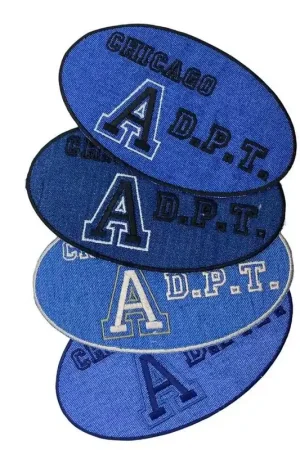 Prezzo Conveniente Applicazione Toppa Patch Termoadesiva Tessuto Blu Jeans Ovale Scritta 14x8,5 Cm