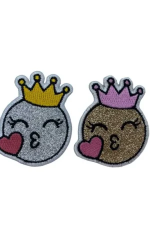 Offerta Limitata Applicazione Toppa Patch Termoadesiva Baby Ricamo Smile Tonda Corona Cuore Glitter 55x45 Mm