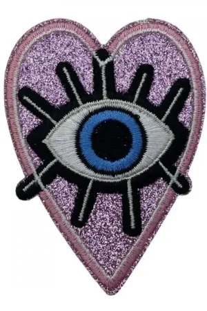 Patch Termoadesiva Cuore Rosa con Occhio – Marbet – Glitterata – 75x55 mm Subito Disponibile