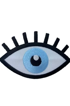 Ultima Occasione Applicazione occhio celeste patch termoadesiva ricamata 45x30 mm