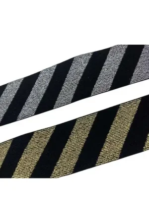 Nuova Collezione 50 Cm Passamaneria Elastico Nastro Nero Lurex Argento Oro Diagonale Alto 4 Cm
