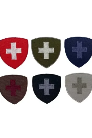 Promozione Applicazione Toppa Patch Termoadesiva Tessuto Ricamo Croce Scudetto Svizzera Croce 45x40 Mm