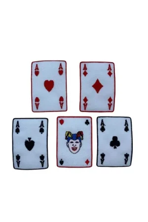 Applicazione Toppa Patch Termoadesiva Ricamata Carte Poker Bianco 65x45 Mm Offerta
