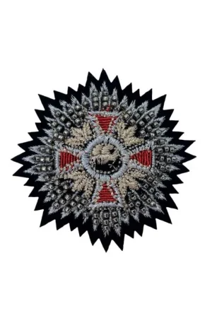 Applicazione Toppa Patch Termoadesiva Stemma Croce Rosone Croce Perle Filo Lurex Metallico Rosso Rame Argento 7x7 Cm Miglior Prezzo