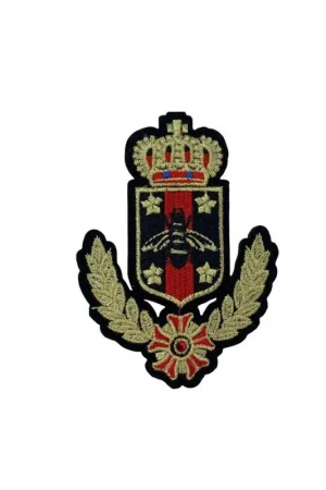 Applicazione Toppa Patch Termoadesiva Stemma Corona Strass Rosso Ricamo Oro Lurex Ape Filo Metallico 80x105 Mm Vendita Finale
