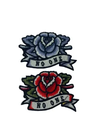 Applicazione Toppa Patch Termoadesiva Ricamo Fiore Scritta No One 9x6 Cm Spedizione Gratuita