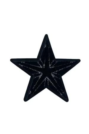 Affare toppa patch termoadesiva stella ricamo velluto nero lurex argento 8x8 cm