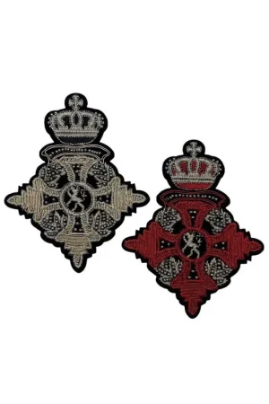 Scelto Dai Clienti Applicazione Toppa Gioiello Patch Termoadesiva Stemma Corona Ricamo Filo Metallico Perlina 125x100 Mm