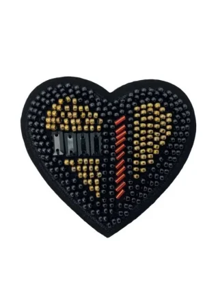 Applicazione Toppa Patch Termoadesiva Cuore Perline Pietre Tubetti Cucite 7x7 Cm Saldi