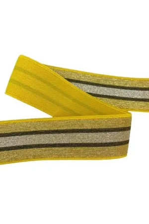 Professionale Passamaneria Elastico Gallone Molla Nastro Riga Giallo Oro Lurex Nero Alto 4 Cm
