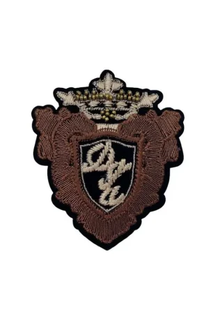 Patch Termoadesiva Scudetto Ricamato Perline Bronzo Filo Metallizzato 85x95 Mm Spedizione Espresso