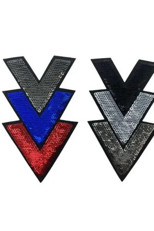 Applicazione Patch Termoadesiva Ricamo V Micro Paillettes 10X6 Cm Ultima Occasione