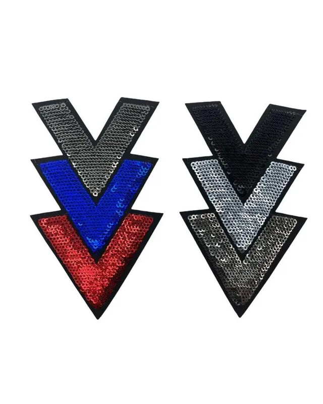 Applicazione Patch Termoadesiva Ricamo V Micro Paillettes 10X6 Cm Ultima Occasione