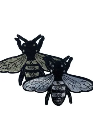 Applicazione Patch Termoadesiva Ricamo Nero Micro Paillettes 21x15 Cm Prezzo Ridotto