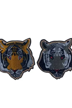 Compra Oggi Stesso Applicazione Patch Ricamata Termoadesiva Velluto Testa Tigre Occhio Strass Rosso 15x13 Cm