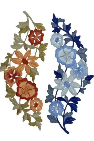 Economico Applicazione Cucibile Ricamo Filo Lurex Ramo Fiore Foglie 25x15 Cm