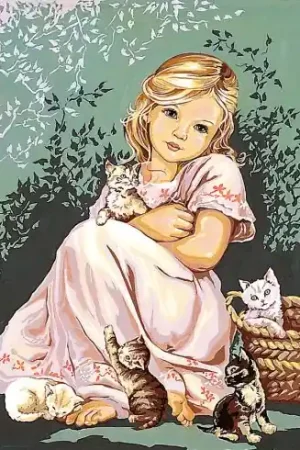 Canovaccio antico - Bambina con gatti - SEG de Paris Prezzo Ridotto