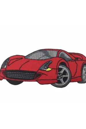 Spedizione Espresso Patch Termoadesiva Macchina Sportiva Rossa – Ricamo 95x40 mm