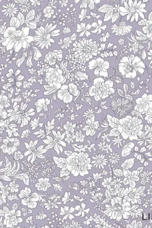 Non Perdere Emily Belle Brights Mauve, Tessuto Malva a fiori bianchi - Liberty Fabrics