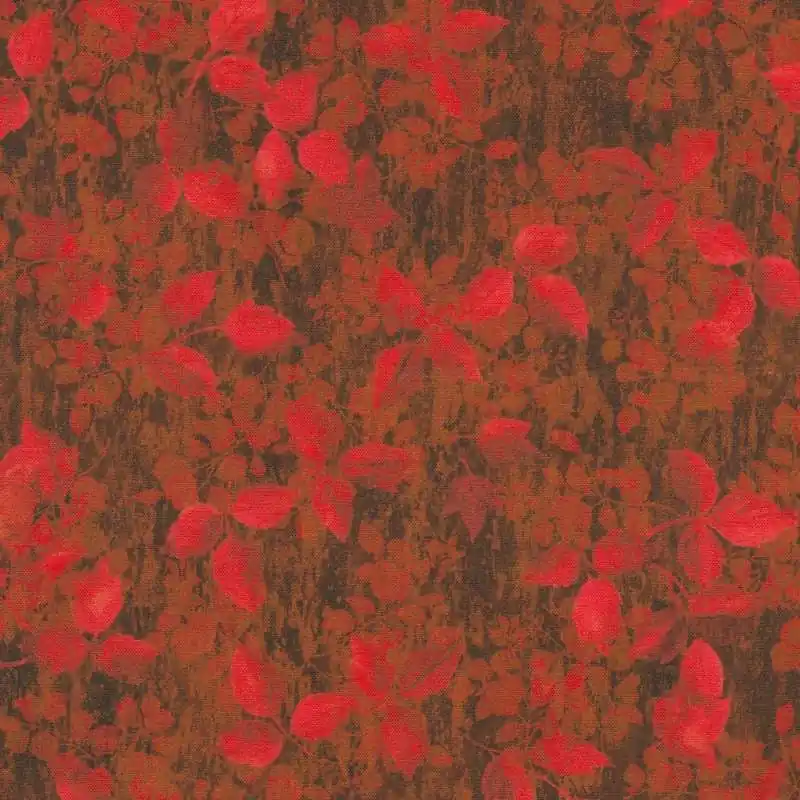 Sienna Red, Tessuto scuro con foglie rosse - Robert Kaufman Ultime Pezzi